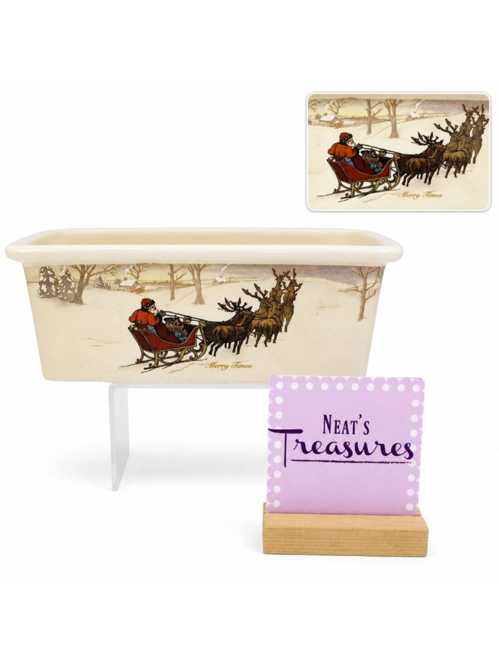 Hallmark WHAT'S IN SANTA SLEIGH CHILDHOOD DREAMS Beige Stoneware Baking Loaf Pan